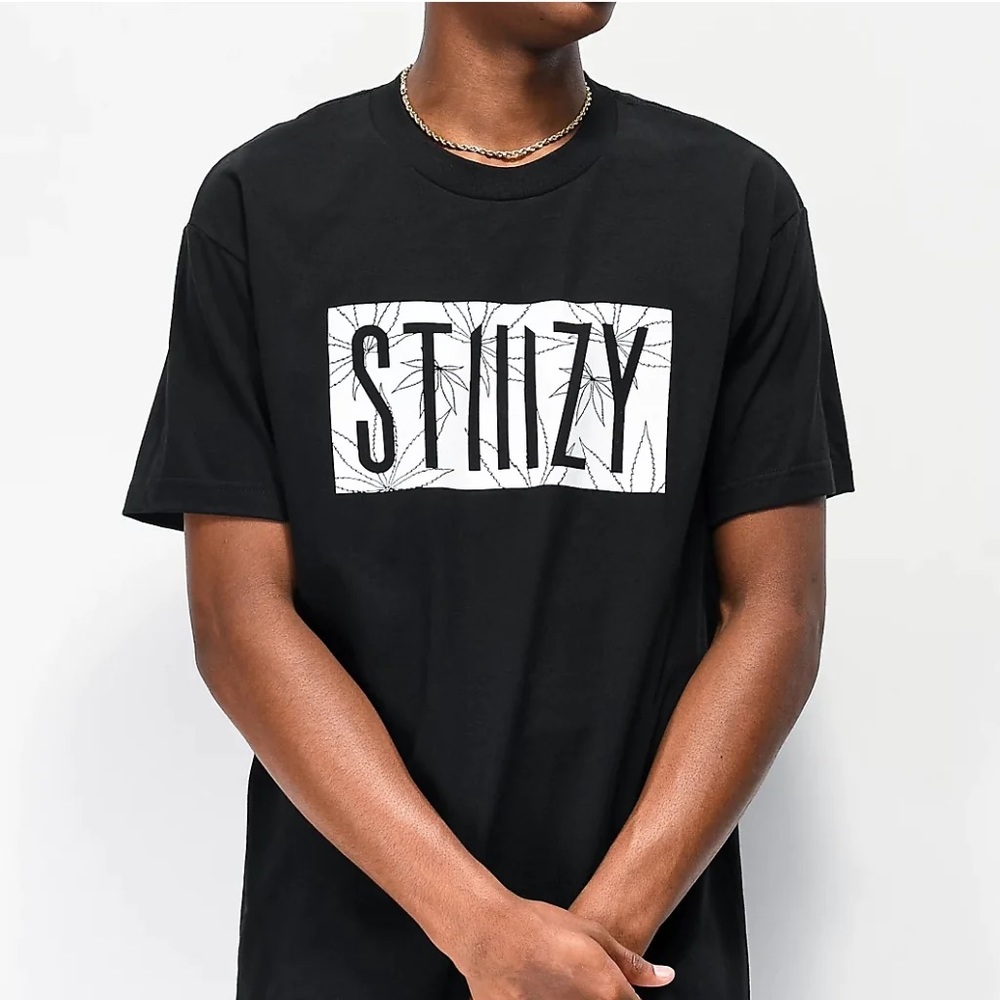 Stiiizy Leaf Logo T-Shirt Mens Medium M Black New